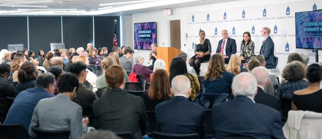 Attendees filled the room for a panel entitled "Attacks on Health Care: Protecting Humanity During Times of Crisis."
