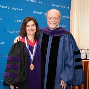 Prof. Urska Velikonja poses for a photo with Dean Treanor