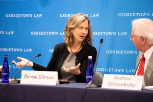 Visiting faculty member Denise Gilman (left) and Professor from Practice Andrew Schoenholtz (right).