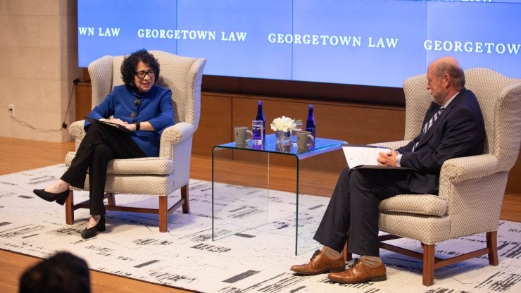 U.S. Supreme Court Justice Sonia Sotomayor with Georgetown Law Dean William M. Treanor.