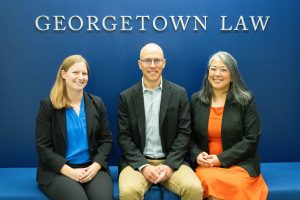 L-R: Visiting Professor of Legal Practice Bethany Lipman, L’14, Associate Professor of Legal Practice Ben Eisman and Visiting Professor of Legal Practice Frances Walters.