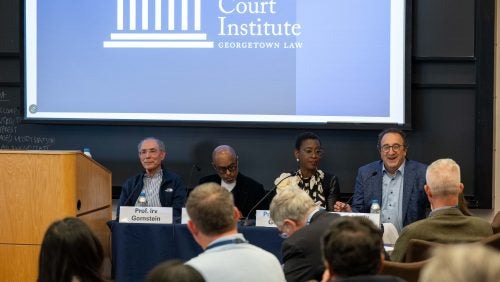 Panelists at the Supreme Court preview discussion.