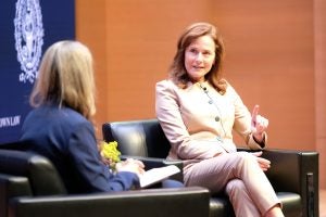 U.S. Supreme Court Justice Amy Coney Barrett (right) with Professor Stephanie Barclay (left), faculty co-director of the Georgetown Center for the Constitution.