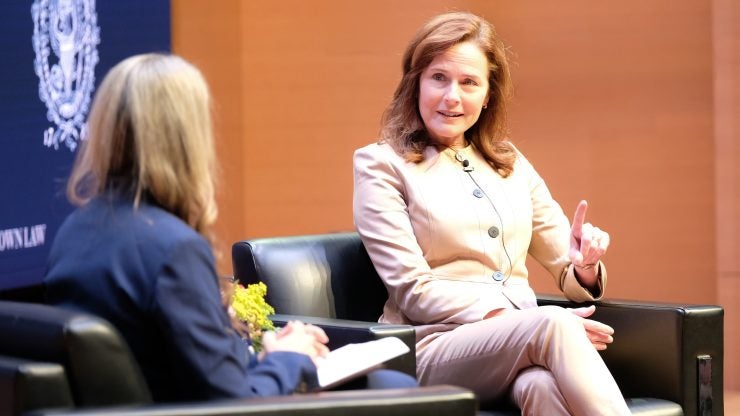 U.S. Supreme Court Justice Amy Coney Barrett speaking in Hart Auditorium