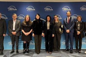 L-R: Professor Gonzalo García Pino; Justice Alí Lozada; Chief Justice Daniela Marzi Muñoz; Justice Army Ferreira Reyes; Justice María del Carmen Santana de Cabrera; Justice Natalia Ángel Cabo; Juan Pablo Novella Heilmann; Justice Rubenia Galeano Barralga; Oscar A. Cabrera.
