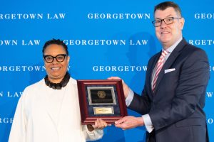 Prof. Jay Thomas (right) presented Prof. Dorothy Brown (left) with the 2026 Frank F. Flegal Excellence in Teaching Award.