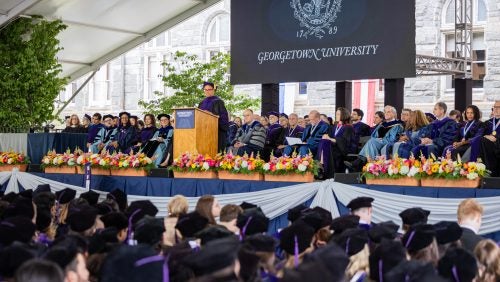 the stage at Georgetown Law's 2024 commencement ceremony