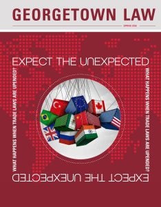 Georgetown Law 2026 Spring Magazine Cover which reads: "Expect the Unexpected"