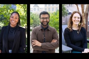 L-R: Kiarra Alleyne, L’26; Taha Syed, L’26; Hannah Holden, L’26
