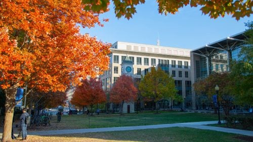 The Georgetown Law campus with fall foliage